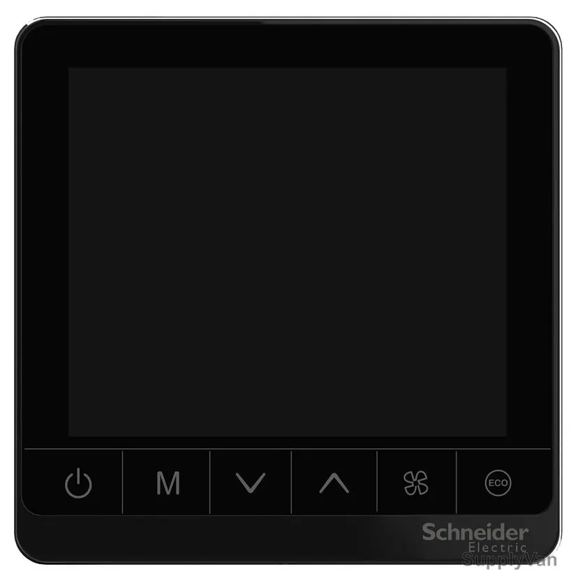 Schneider Electric Touchscreen Fan Coil Thermostat, TC907-3A2LB, Spacelogic TC900 Series, 2P, Backlit LCD, 240VAC, 5 to 35 Deg.C, Black