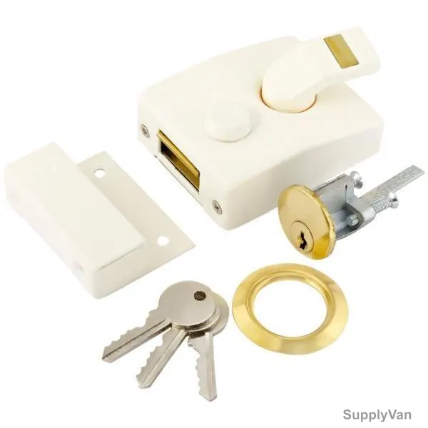 Robustline Double Locking Pin Cylinder Night Latch Set, White