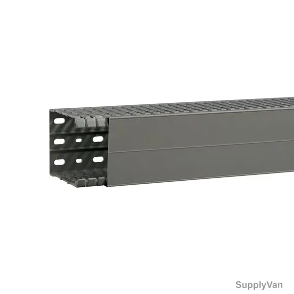 Hager Slotted Panel Trunking, BA7A100080, PVC, 100MM Height x 80MM Width, 2 Mtrs Length, Stone Grey