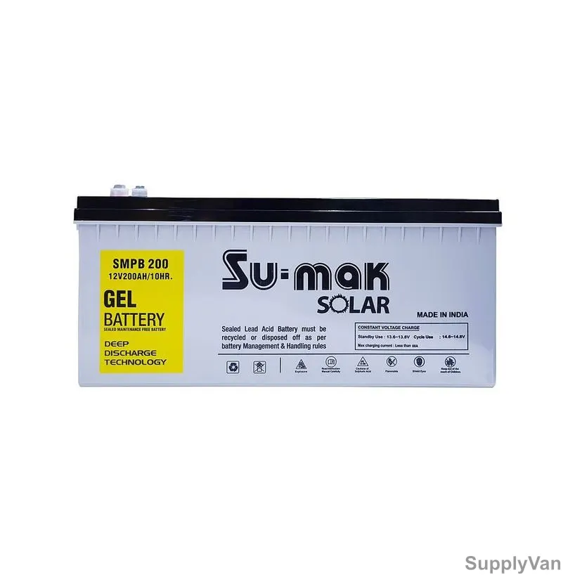 Su-Mak Solar Deep Cycle Gel Battery, SMPB-200, 12V, 200Ah, 10 Hrs