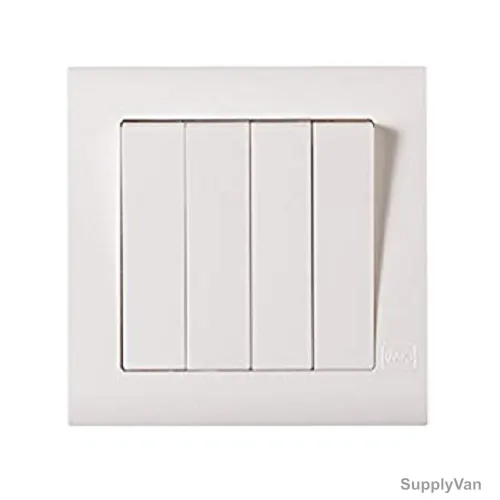 Mk Wide Rocker Switch, MV4784W1WHI, Essential, Polycarbonate, 4 Gang, 1 Way, 45A, White