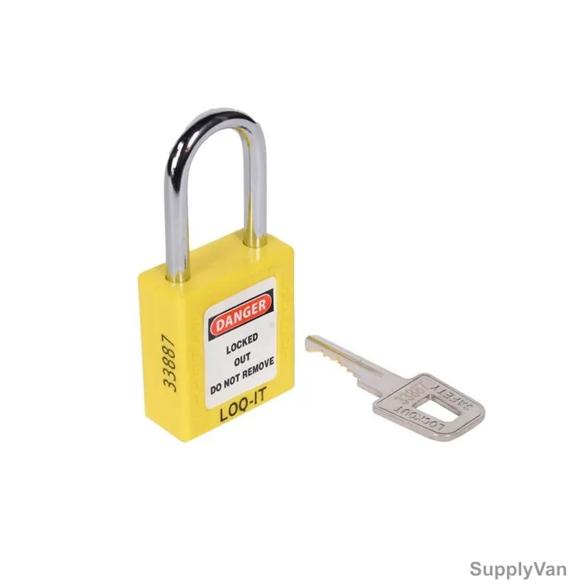 Loq-It Contractor Lockout Padlock, PD-LQYLKDS38, Nylon and Chrome Plated Steel, 38 x 6MM, Yellow