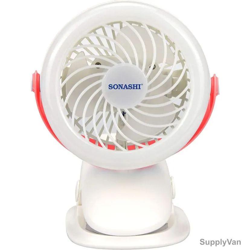 Sonashi 2 In 1 Clip and Desk Fan, SRF-104, 4 Inch, 1.2Ah, Pink/White
