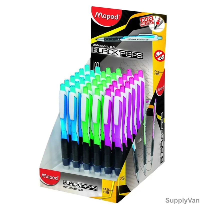 Maped Automatic Mechanical Pencil, MD-559541, Black'Peps, 0.5MM Tip Size, Assorted Colors, 36 Pcs/Set