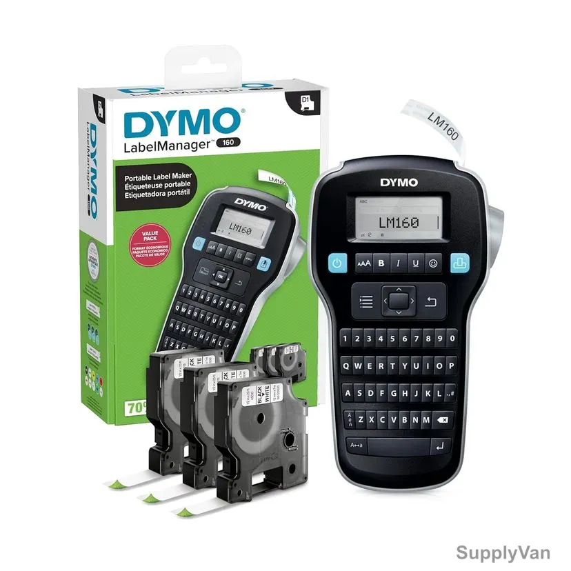 Dymo Portable Label Maker With 3 D1 Tapes, 2147606, LabelManager 160, Black — image 1