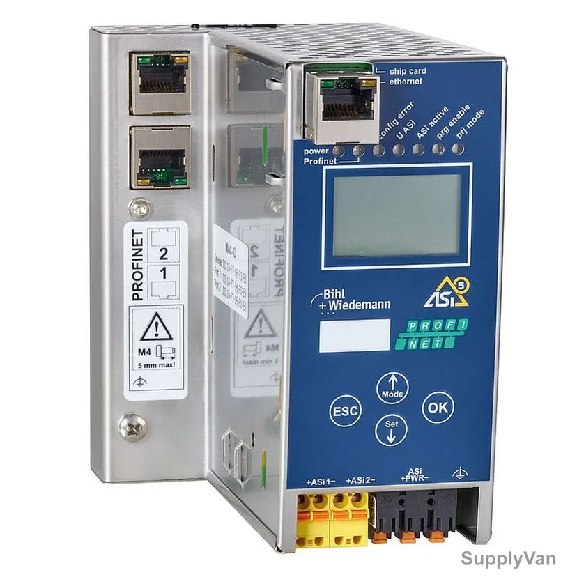 Bihl+Wiedemann ASi-5/ASi-3 PROFINET Gateway Integrated Switch, BWU4257, Stainless Steel, 2 ASi-5/ASi-3 Masters