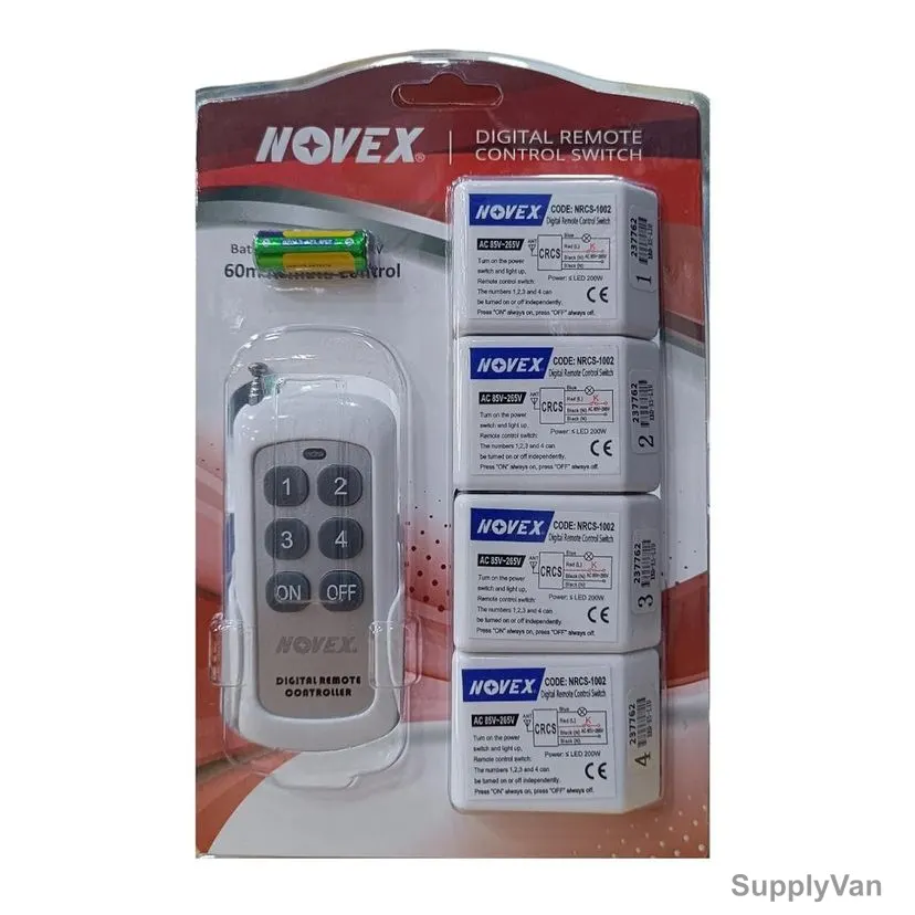 Novex Digital Remote Control Switch, NRCS-1002, Plastic, 230V, 4 Gang, 60 Mtrs Distance Range, White