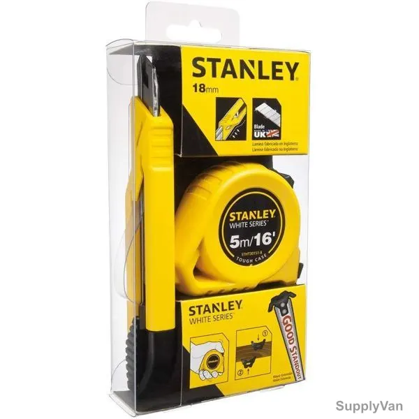 Stanley Measuring Tape with Snap-Off Knife, STHT74254-8, 5 Mtrs, Black and Yellow, 2PCS