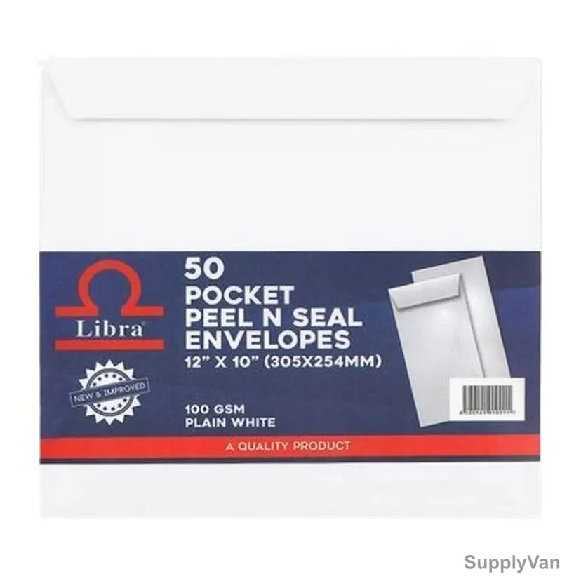 Libra Envelope, 100 GSM, 305MM Width x 254MM Length, White, 50 Pcs/Pack