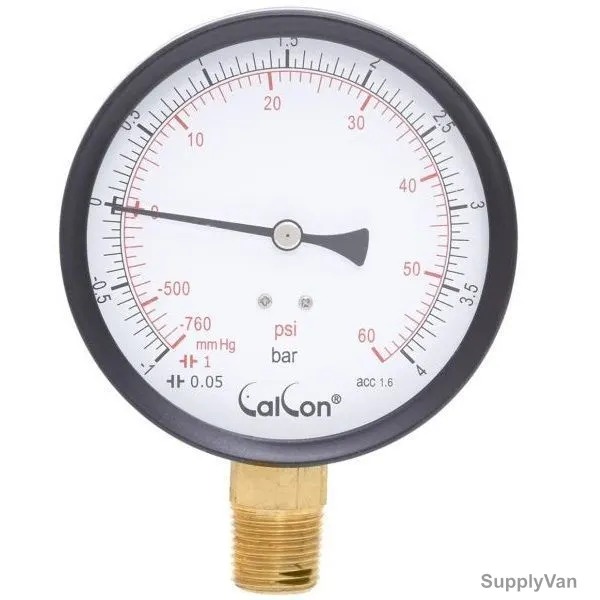 Calcon Pressure Gauge, CC2A, 100MM, 1/2 Inch, NPT, -1-4 Bar