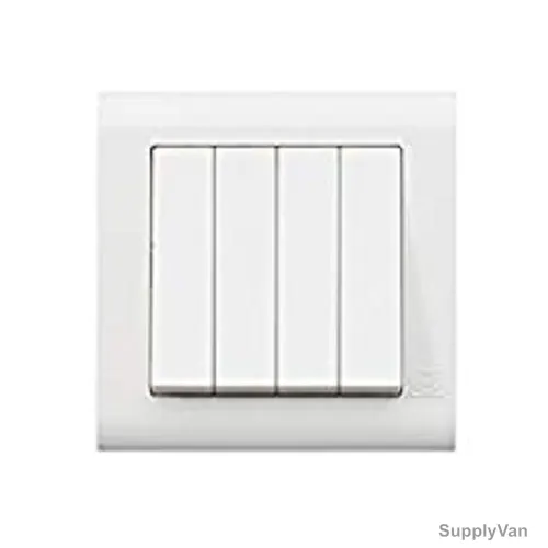 Mk Single Pole Wide Rocker Switch, MV4790WHI, Essential, Polycarbonate, 4 Gang, 2 Way, 20AX, White