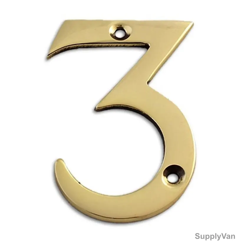 Brass Plated House Door Number "3", KT-1754, 2 Inch, Aluminium, Gold