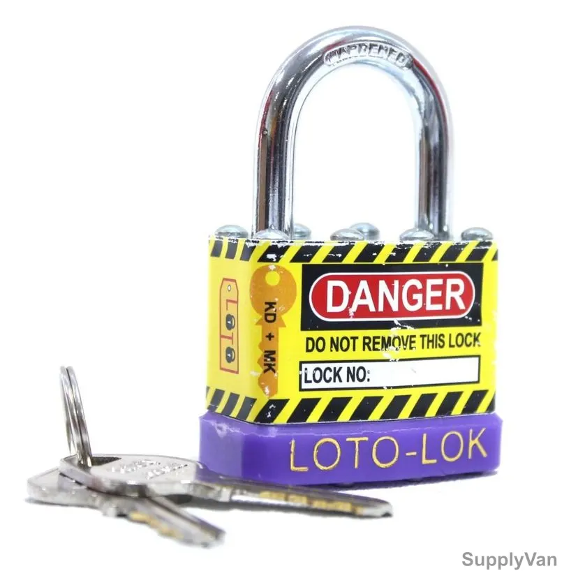 Loto-Lok Lockout Padlock, 2PTPSPKDS24, Steel, 24 x 6MM, Yellow and Purple