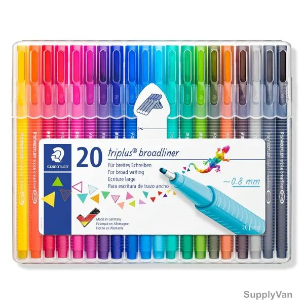 Staedtler Broadliner Pen Set, ST-338-SB20, Triplus, 0.8MM Tip, Assorted Colors, 20 Pcs/Set