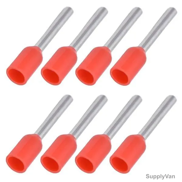 Bootlace Ferrule, E7508, 18 AWG, 0.75 SQ.MM x 8MM Length, Red, 100 Pcs/Pack