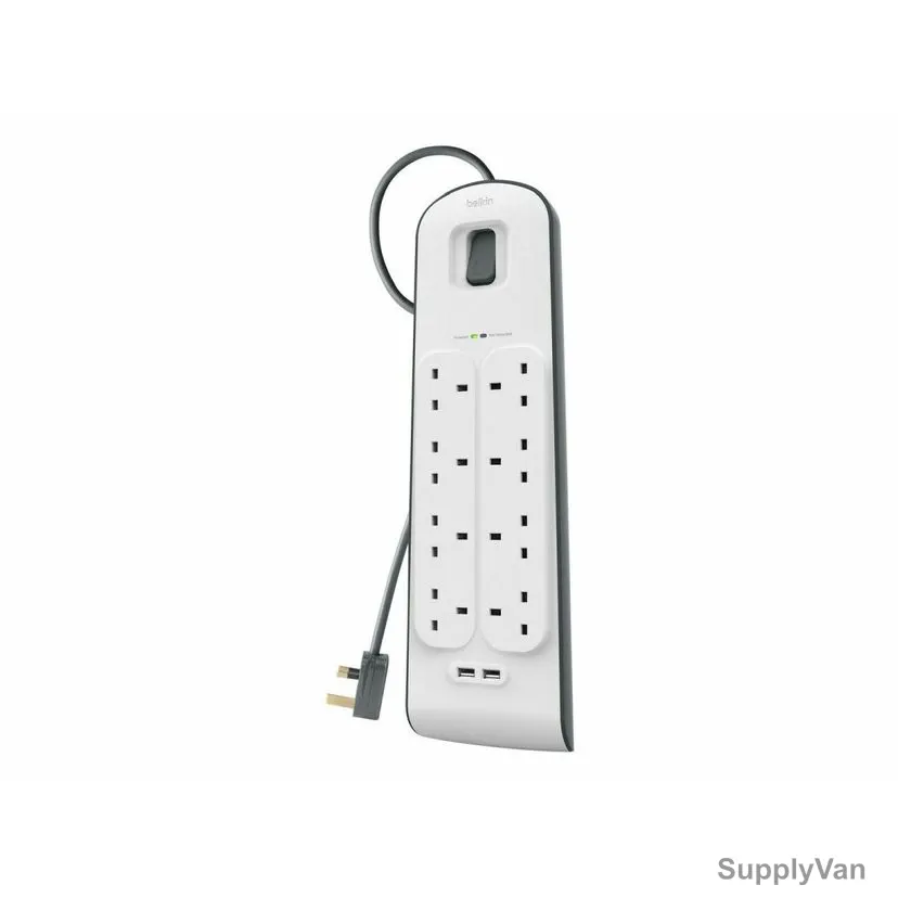 Belkin Surge Protection Strip, BSV804AF2M, 2 Mtrs, 2.4A, White/Grey — image 1