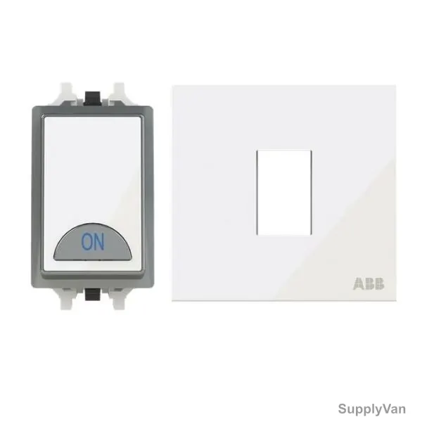 ABB Electrical Switch With LED and Rocker Switch Frame, AMD11120-WG+AMD5120-WG, Millenium, 1 Gang, 1 Way, 20A, White Glass — image 1