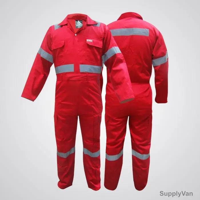 Prime Captain Twill Cotton Coverall w/ Reflective Tape, R989, 5XL, Red