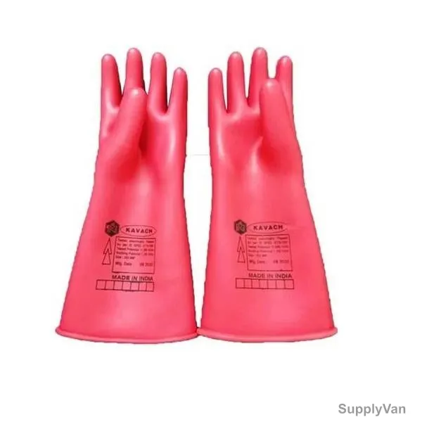 Kavach Electrical Safety Gloves, Rubber, 11kV, 16 Inch, Red