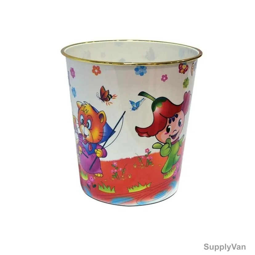 Akc Round Garbage Bin, GB06, Plastic, Cartoon Print, 10 Ltrs, White/Brown