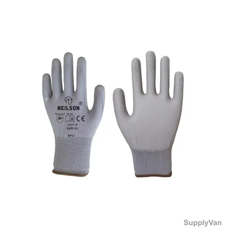 Neilson PU Coated Gloves With Polyester Liner, NPU, Size10, Grey, 12 Pair/Pack