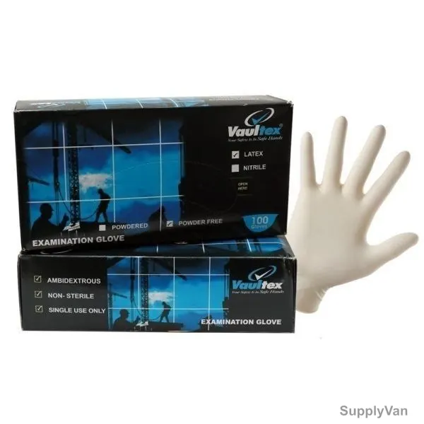 Vaultex Powdered Disposable Gloves, VLEG, Latex, L, 100 Pcs/Pack