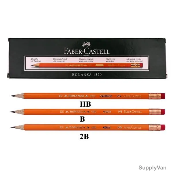 Faber-Castell Bonanza 1320 Eco Pencil, HB/2B/B Tip, Yellow, 12 Pcs/Set