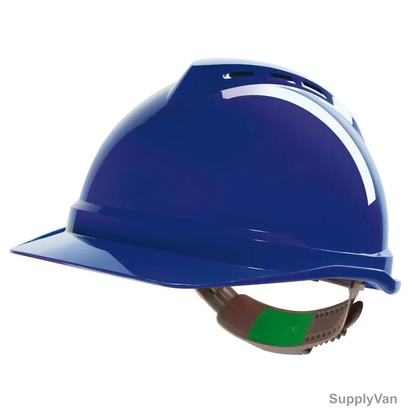 MSA Vented Safety Helmet With Ratchet Suspension, Polyethylene, Blue