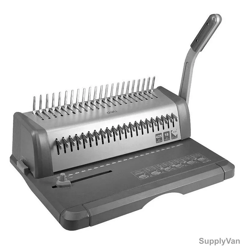 Deli Manual Comb Binding Machine, 3873, Metal, 425 Sheets Binding Capacity, Dark Grey