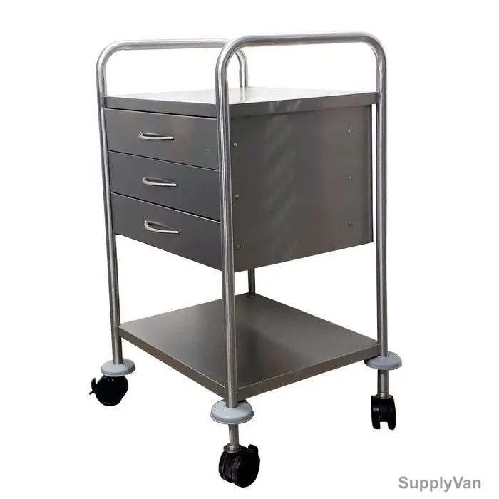DP Metallic Dressing Trolley With 3 Drawers, Stainless Steel, 2 Shelves, Silver