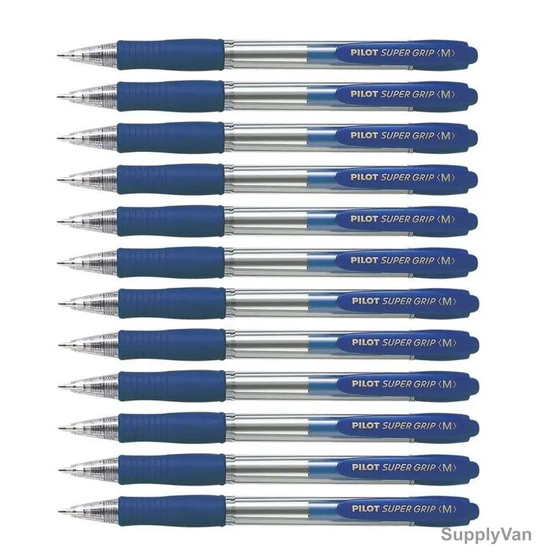 Pilot Retractable Ballpoint Pen, BPGP-10R-M-L, Super Grip, 1MM, Blue, PK12
