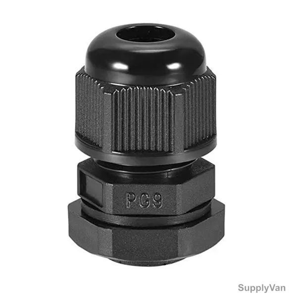 PVC Gland, PG-9, 4-8MM Cable Size, Black, 100 Pcs/Pack