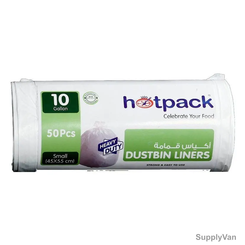Hotpack Heavy Duty Dustbin Liner Roll, HSMDBBRW4555, 10 Gallon, 45CM Width x 55CM Length, White, 50 Bags/Roll