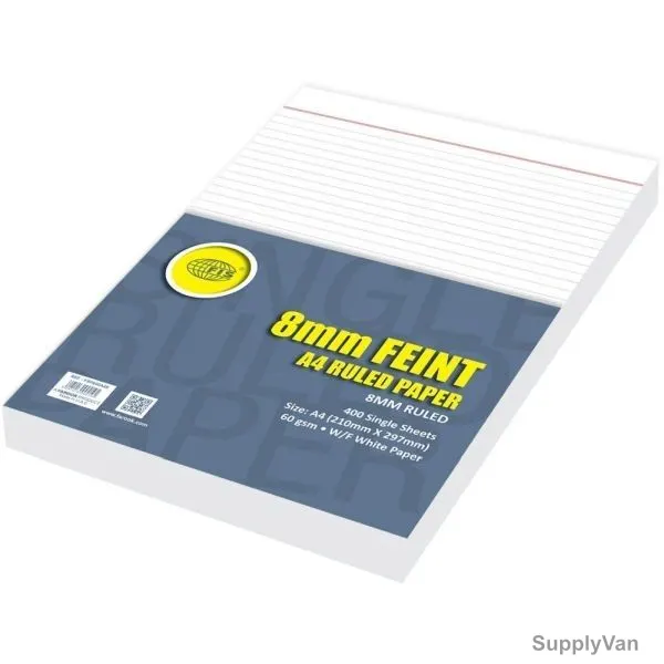 FIS Single 8MM Feint Ruled Paper, FSPA60A4S, 210 x 297MM, 400 Sheets, White