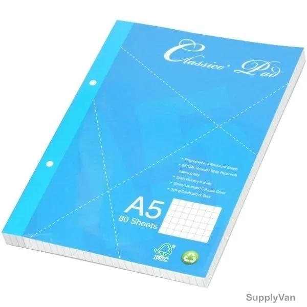 FIS 5MM Square Lines Classico Writing Pads, FSPDC3002, 148 x 210MM, 80 Pages, Blue