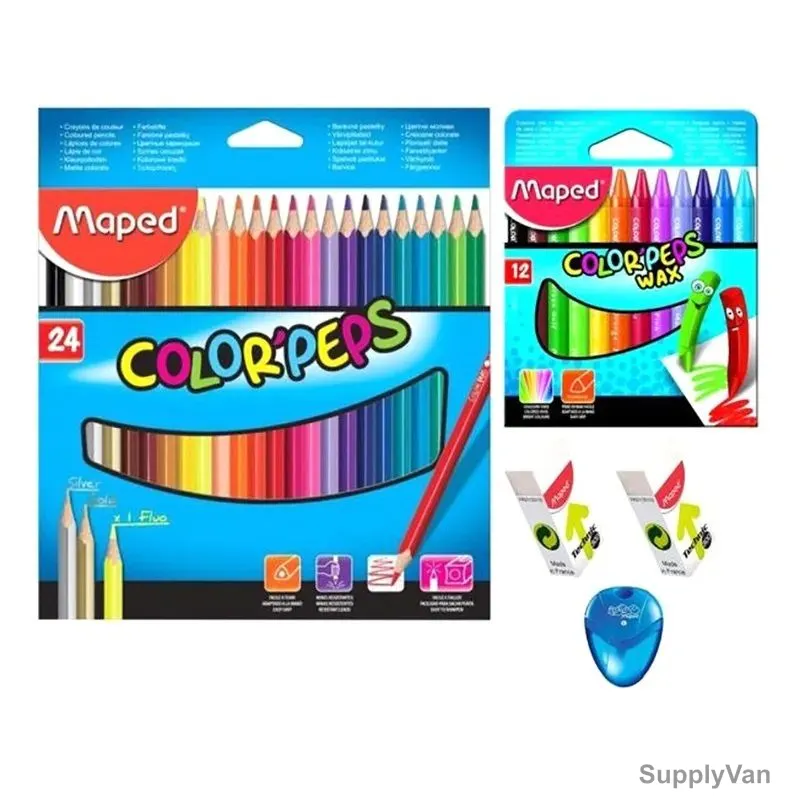 Maped Color'Peps Pencil Set With Eraser and Sharpener, MDP-VP-115, Assorted Colors, 39 Pcs/Set