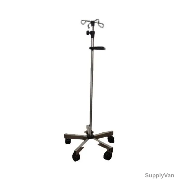 DP Metallic Five-Legged IV Stand With Handle, Stainless Steel, 4 Hooks, 120-207CM Height, Silver