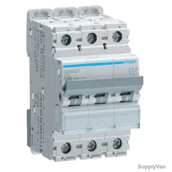 Hager Miniature Circuit Breaker, NDN332N, D Curve, 3P, 32A, 400V
