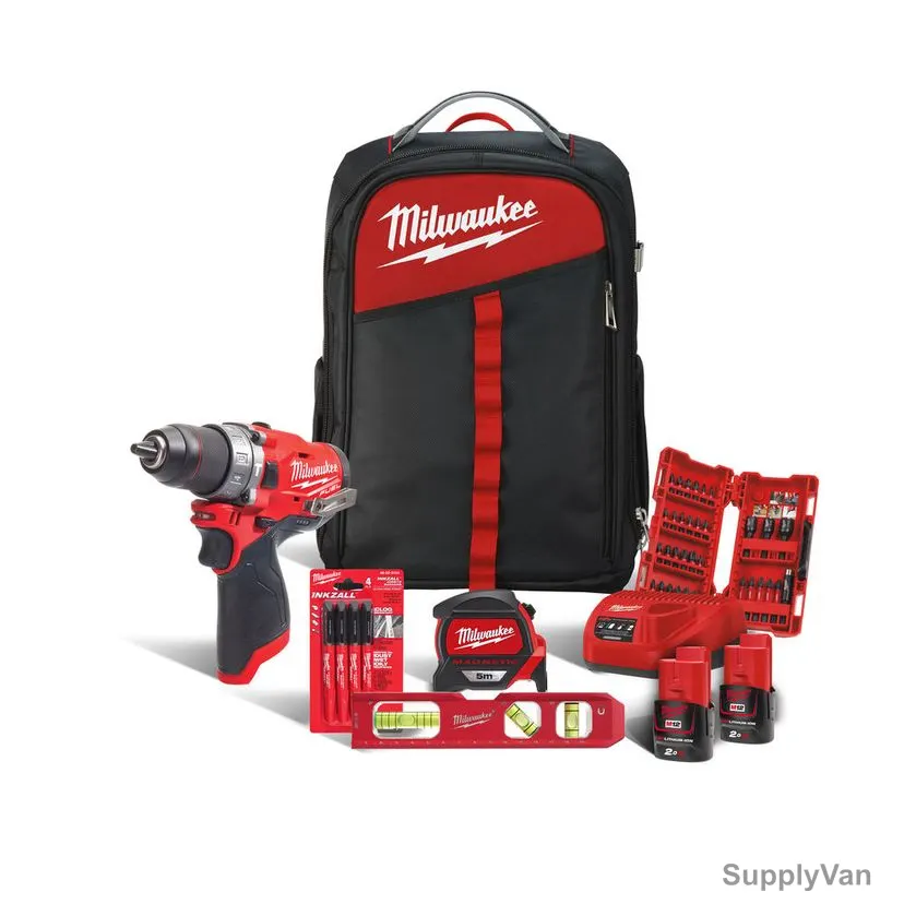 Milwaukee Compact Percussion Drill Kit, M12FPD-202BA, 12V, 38 Pcs/Set — image 1