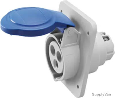 Gewiss 10 Deg Flush Mount Socket Outlet, GW62205H, IP44, 16A, 2P+E, White-Blue