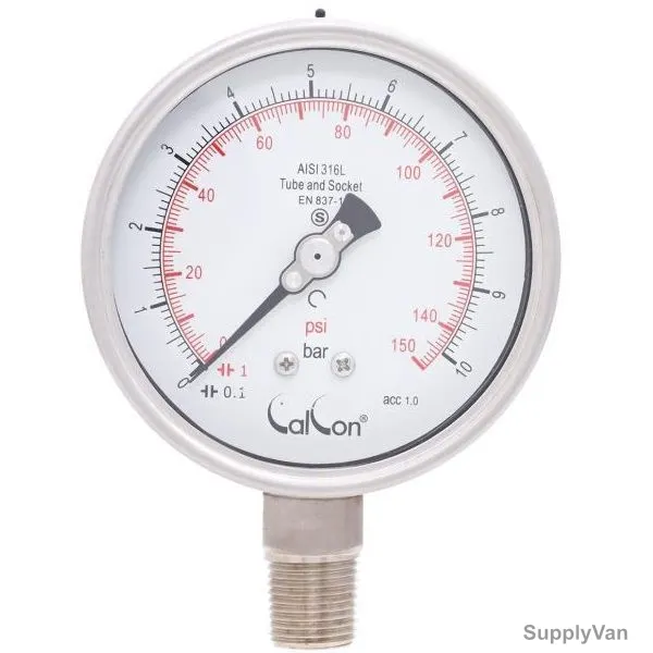 Calcon Pressure Gauge, CC20A, 100MM, 1/2 Inch, NPT, 0-10 Bar — image 1