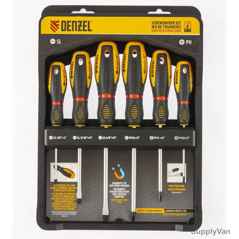 Denzel Screwdriver Set, 7713379, Phillips and Slotted, 6 Pcs/Set