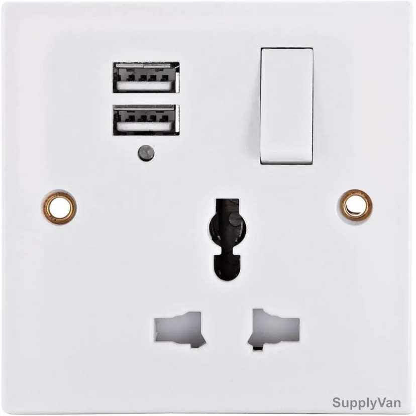 Tersen USB Converter Socket, 250V, 13A, White