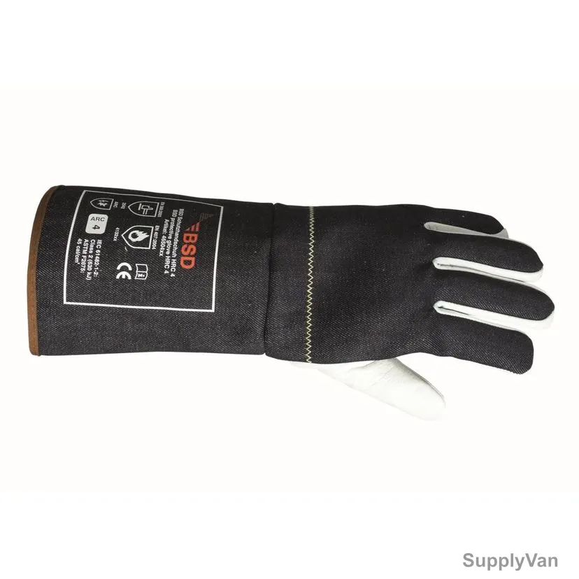 BSD HRC 4 Arc Protection Gloves, Textile/Leather, 45.0 Cal/SQ.CM, Size10, Navy/White