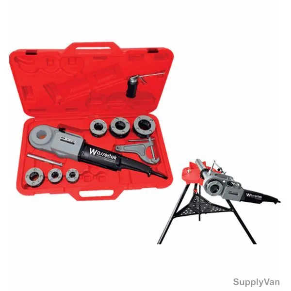 WASSERTEK Electrical Portable Threader, ERATCHET2B, BSPT and NPT, 1/2-2 Inch, Silver and Red