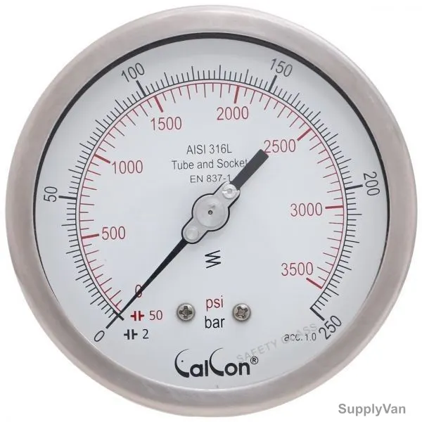 Calcon Pressure Gauge, CC18D, 100MM, 1/2 Inch, NPT, 0-250 Bar