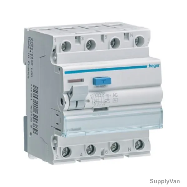 Hager Residual Current Circuit Breaker, CEC464J, 100mA, 63A, 4P