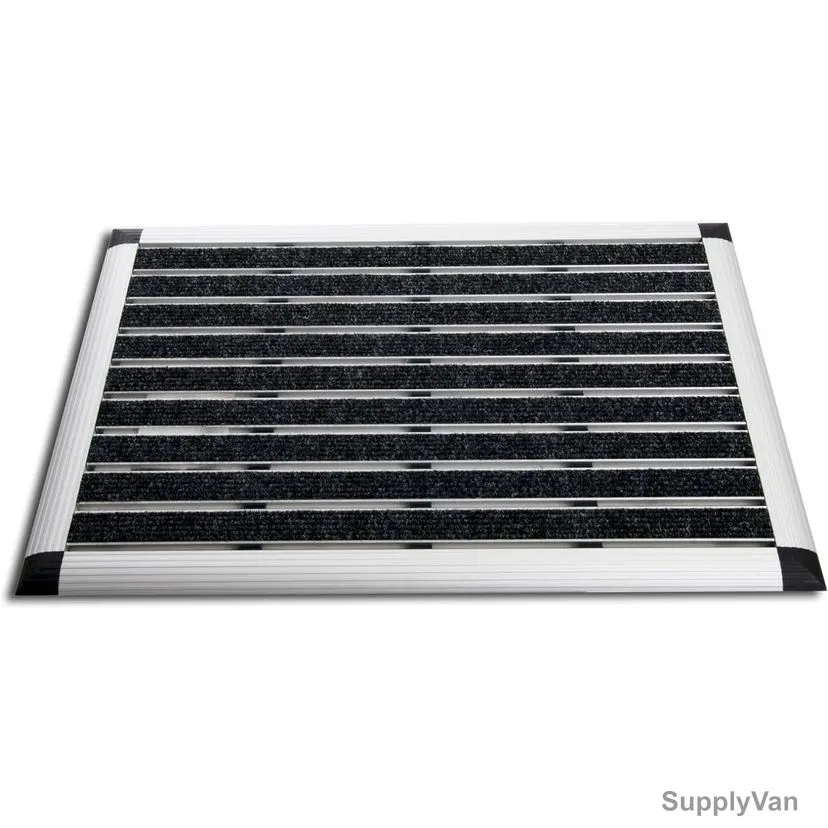 Warrior Aluminium Doormat, Striped Pattern, Rectangular, 42CM Width x 60CM Length, Charcoal