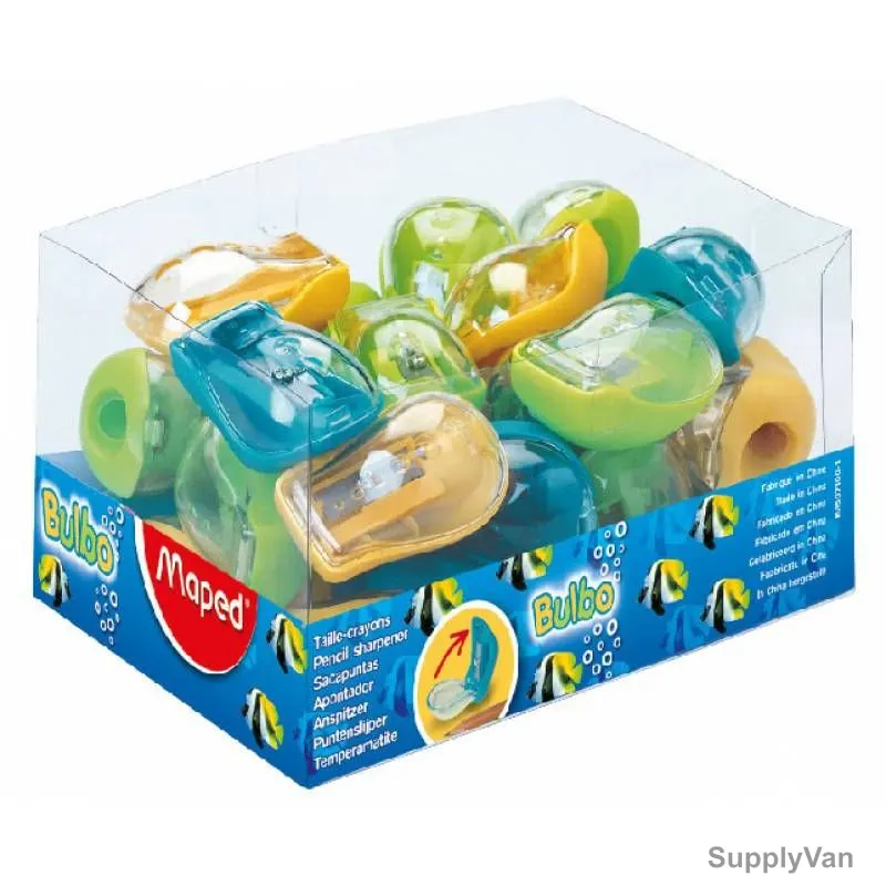 Maped Bulbo Pencil Sharpener, MD-507100, 1 Hole, Blue/Yellow/Green, 30 Pcs/Set