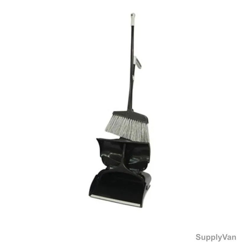 Akc Upright Modern Broom and Dustpan Set, DP27, Plastic, Black
